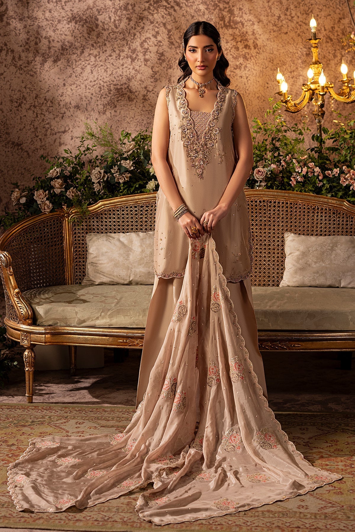 Mina Kashif | Loona Lawn 25 | Garnet XS Beige Tussar Silk