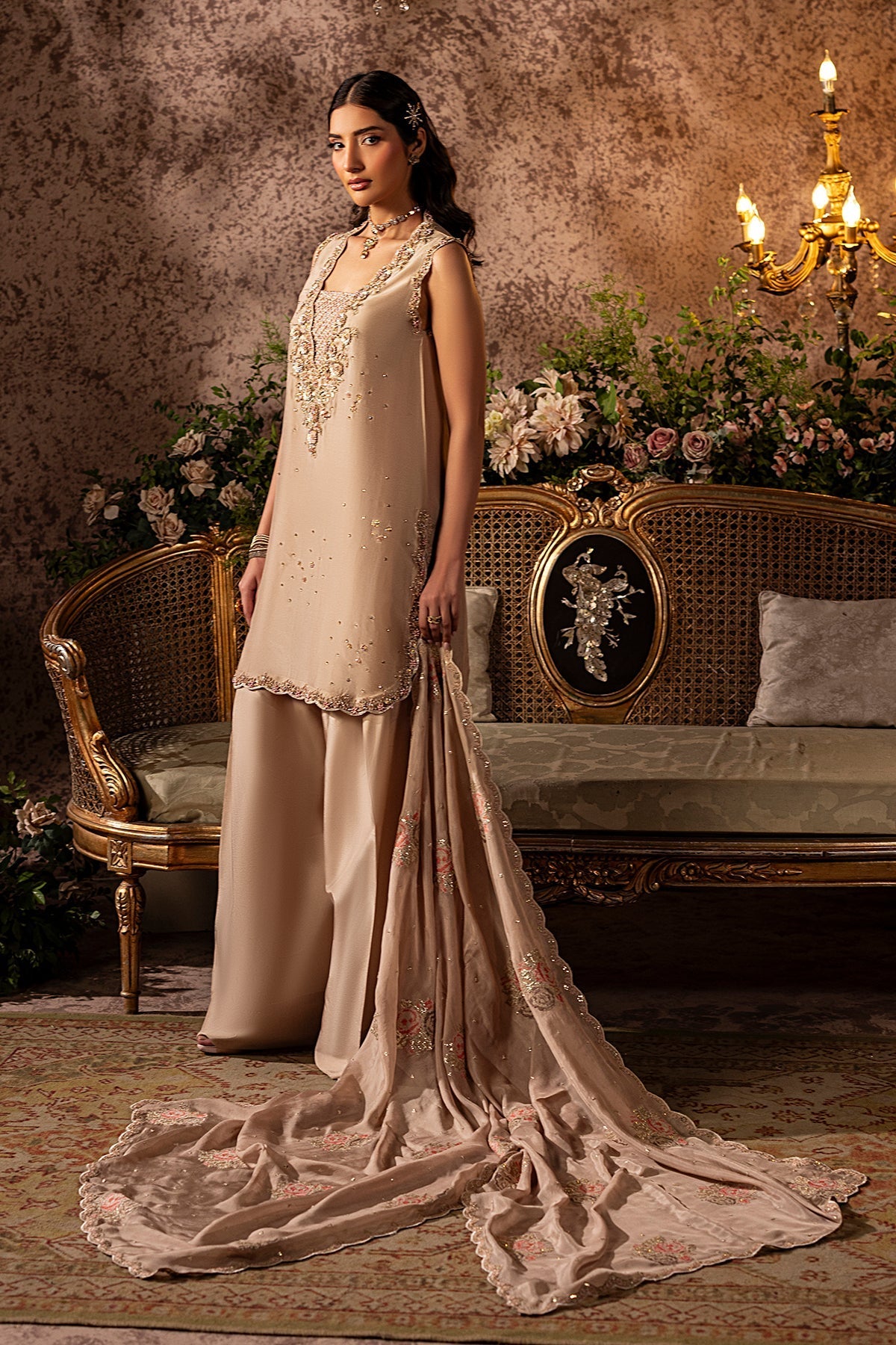 Mina Kashif | Loona Lawn 25 | Garnet XL Beige Tussar Silk