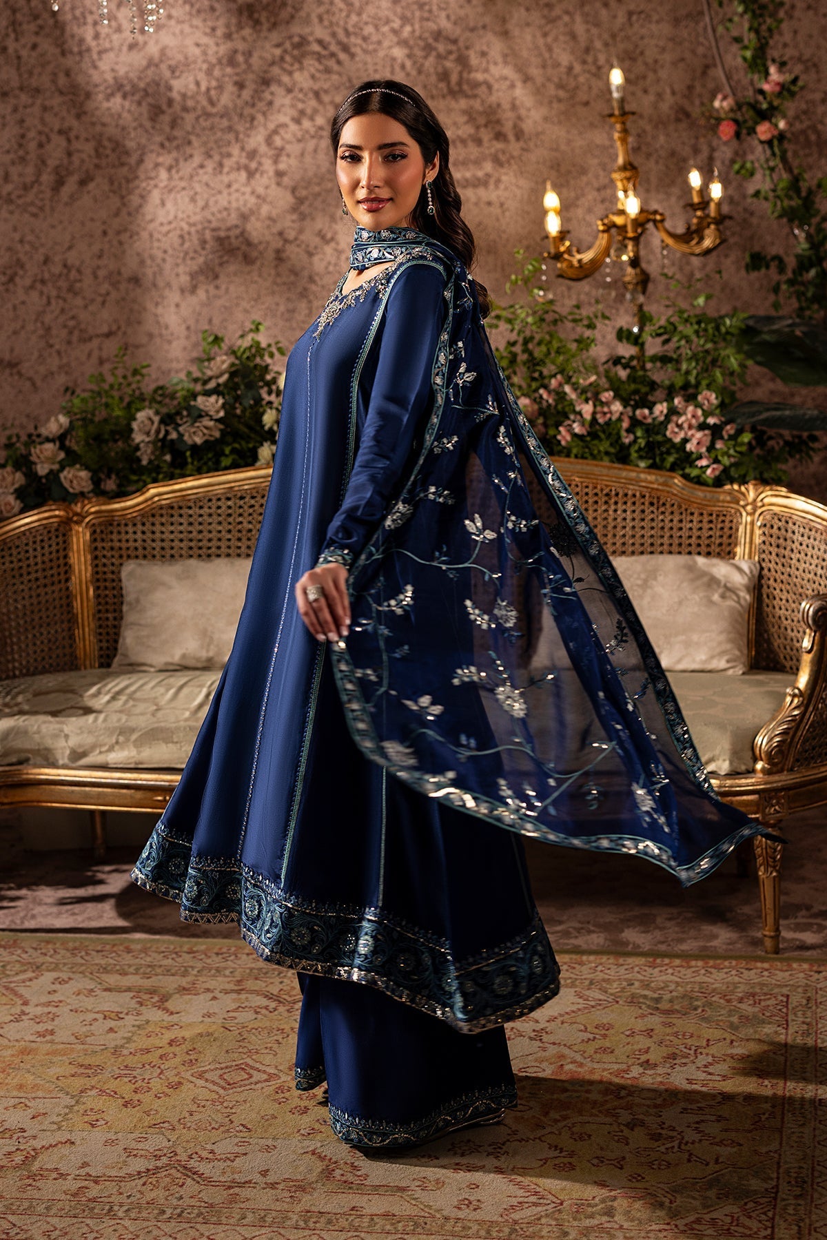 Mina Kashif | Loona Lawn 25 | Midnight XL Deep Blue Tussar Silk