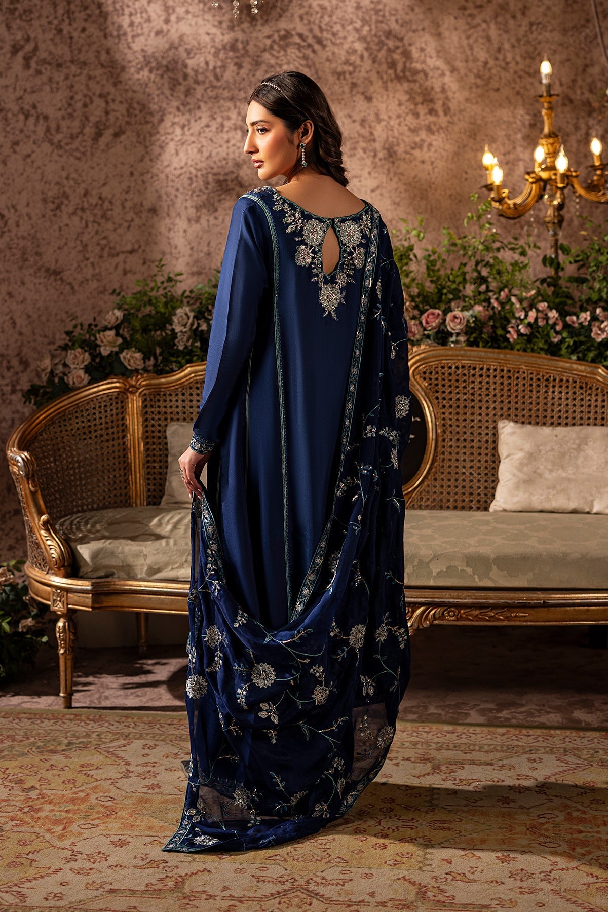 Mina Kashif | Loona Lawn 25 | Midnight S Deep Blue Tussar Silk