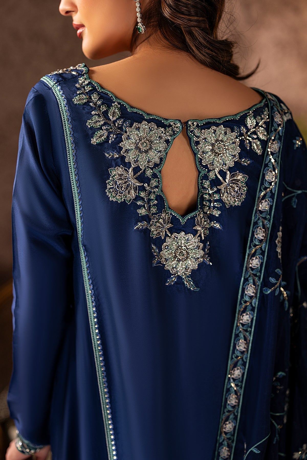 Mina Kashif | Loona Lawn 25 | Midnight L Deep Blue Tussar Silk
