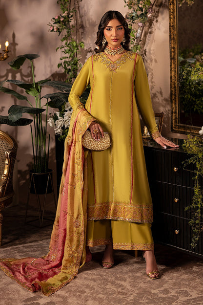 Mina Kashif | Loona Lawn 25 | Topaz XS Old Gold Tussar Silk