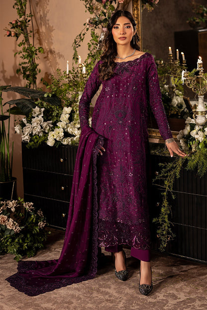 Mina Kashif | Loona Lawn 25 | Jade XS Dark Purple Tussar Silk