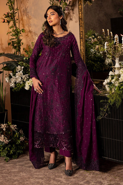 Mina Kashif | Loona Lawn 25 | Jade Custom Size Dark Purple Tussar Silk