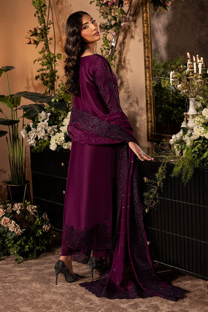Mina Kashif | Loona Lawn 25 | Jade S Dark Purple Tussar Silk