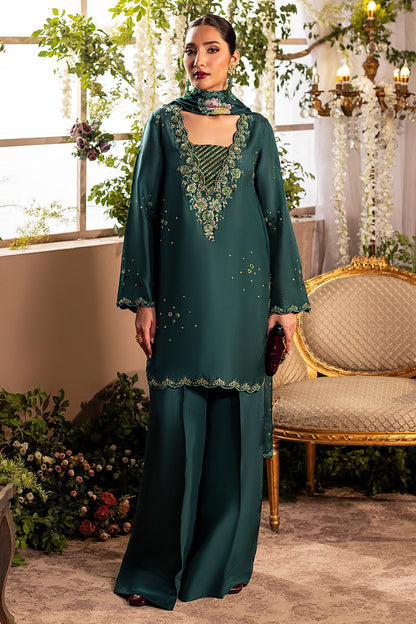 Mina Kashif | Loona Lawn 25 | Zircon XL Mid Green Tussar Silk