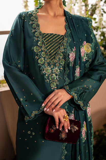 Mina Kashif | Loona Lawn 25 | Zircon M Mid Green Tussar Silk