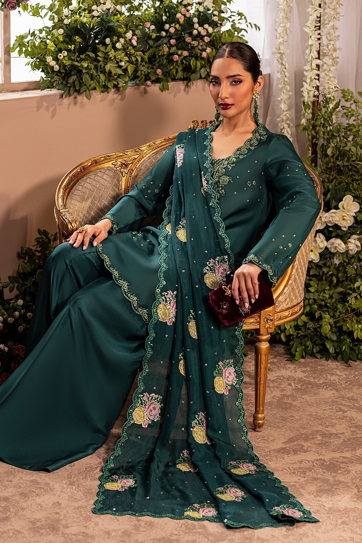 Mina Kashif | Loona Lawn 25 | Zircon Custom Size Mid Green Tussar Silk