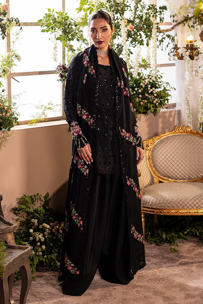 Mina Kashif | Loona Lawn 25 | Opal L Black Pure Tussar Silk