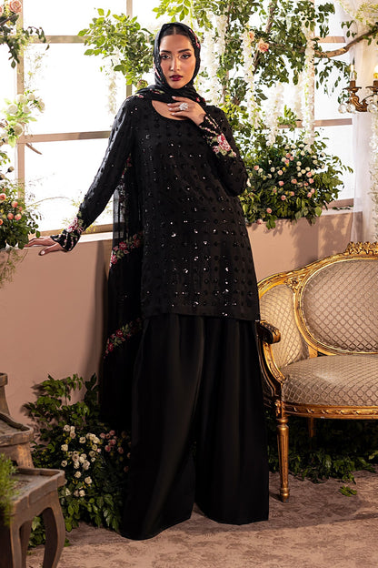 Mina Kashif | Loona Lawn 25 | Opal XL Black Pure Tussar Silk