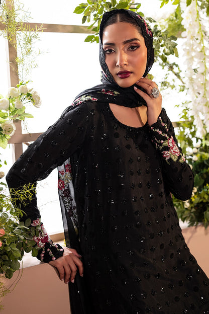 Mina Kashif | Loona Lawn 25 | Opal M Black Pure Tussar Silk