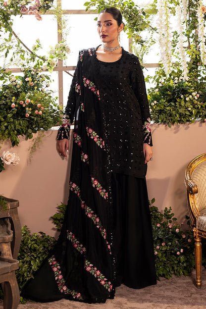 Mina Kashif | Loona Lawn 25 | Opal XS Black Pure Tussar Silk