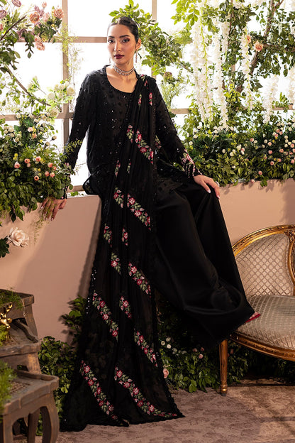 Mina Kashif | Loona Lawn 25 | Opal Custom Size Black Pure Tussar Silk