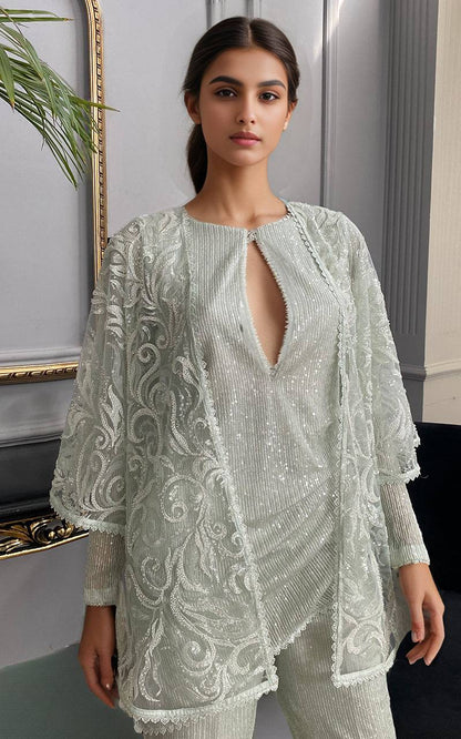 Threads and Motifs | Formal Dresses 25 | Net Embroidered Cap With Sequins Inner And Sequins Trouser