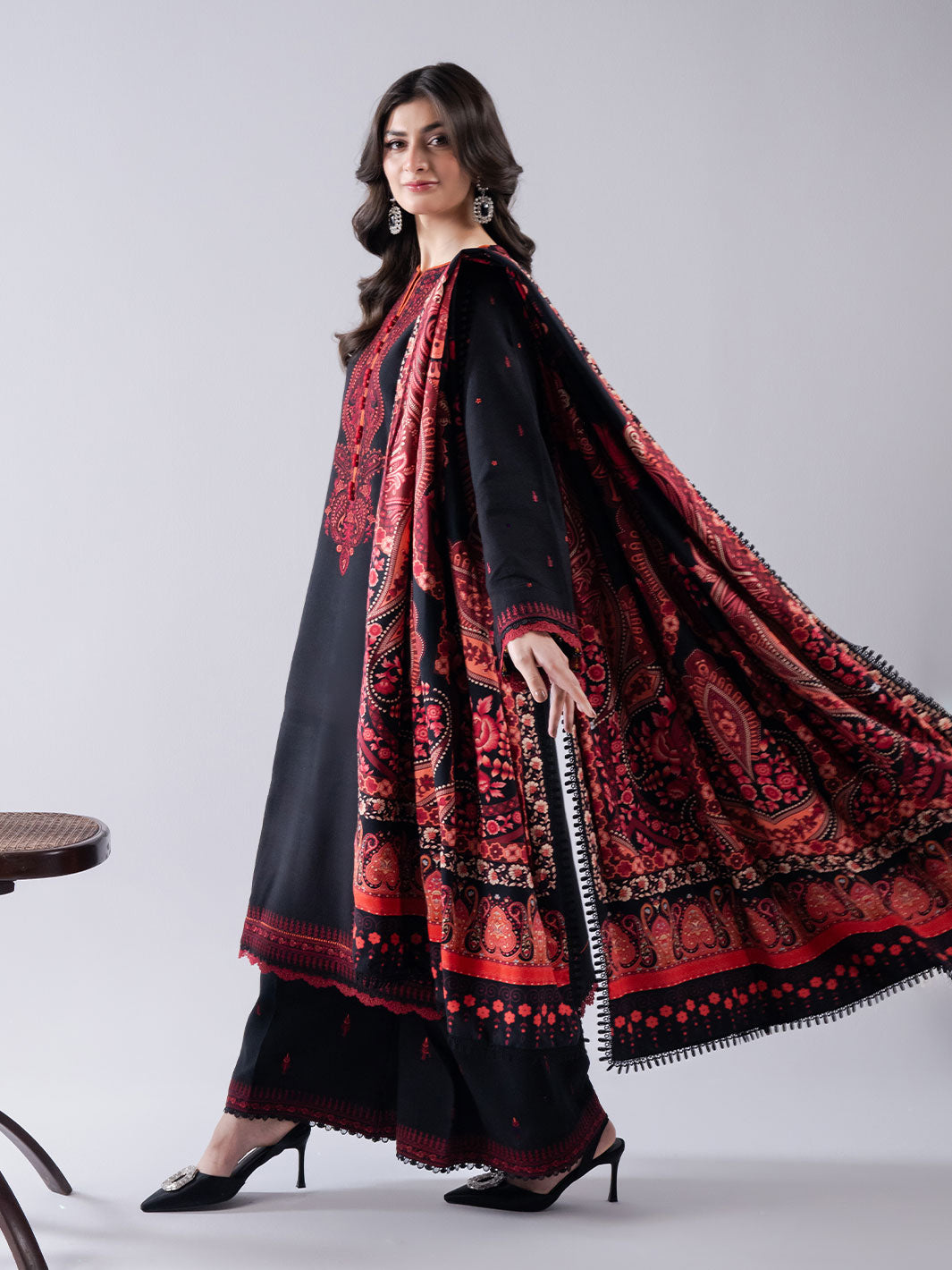 Faiza Faisal | Winter Edit 2024 | ZAREEN Custom Size Black Slub Khaddar