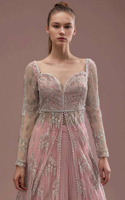 Threads and Motifs | Formal Dresses 25 | Net Embroidered Dress With Skirt And Embroidered Dupatta