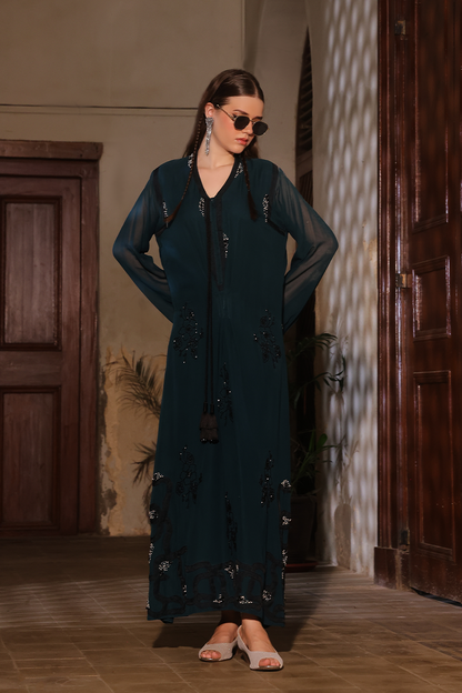 Mona Imran | Dilzaib Formals | Haniya L Deep Teal Pure Chiffon