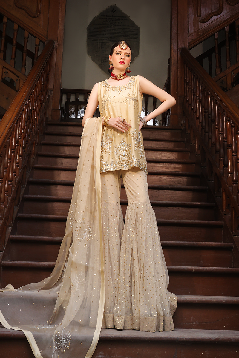 Mona Imran | Dilzaib Formals | Seerat XS Beige Sheesha Silk