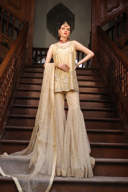 Mona Imran | Dilzaib Formals | Seerat XS Beige Sheesha Silk