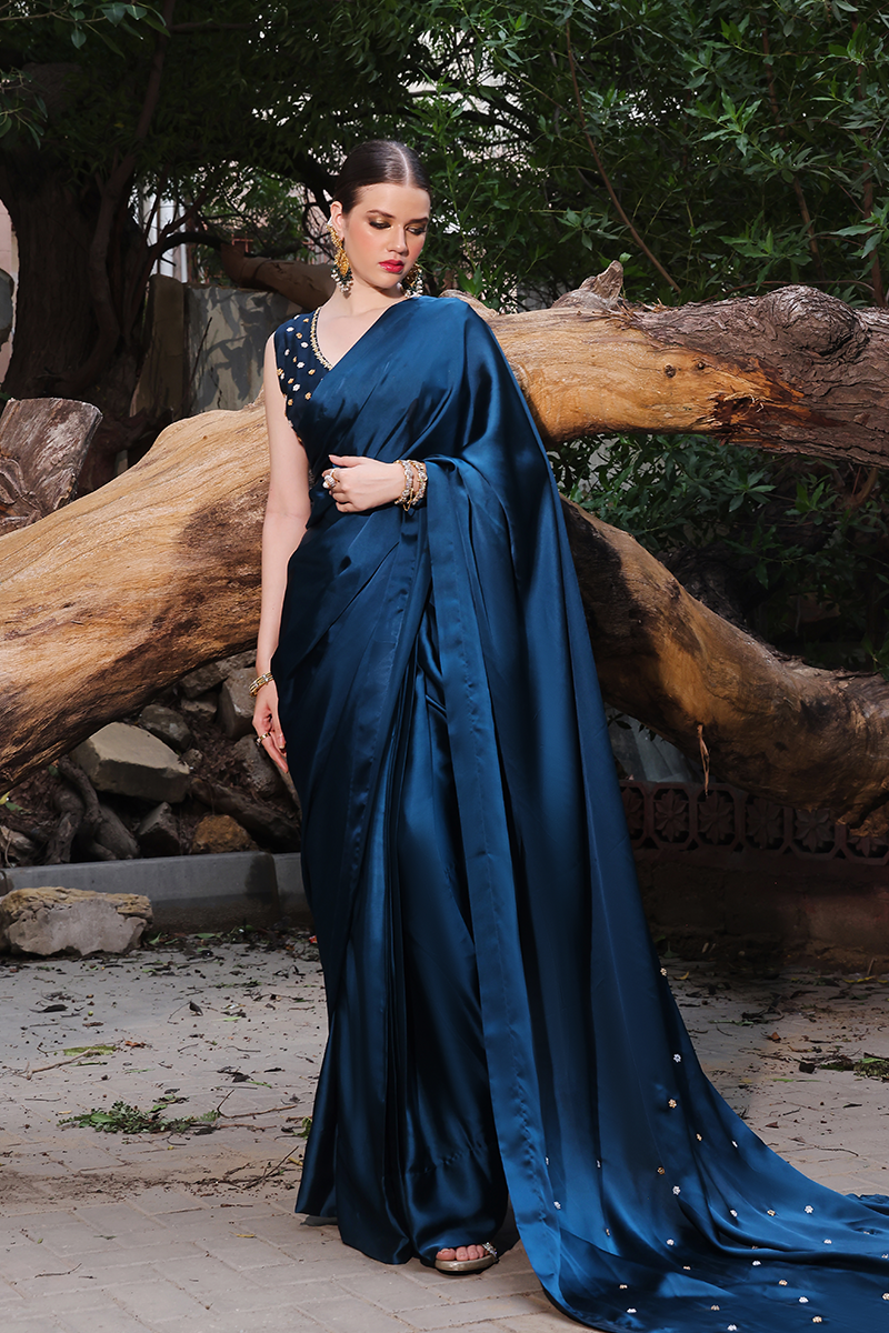 Mona Imran | Dilzaib Formals | Kashmala M Blue Shamose Silk