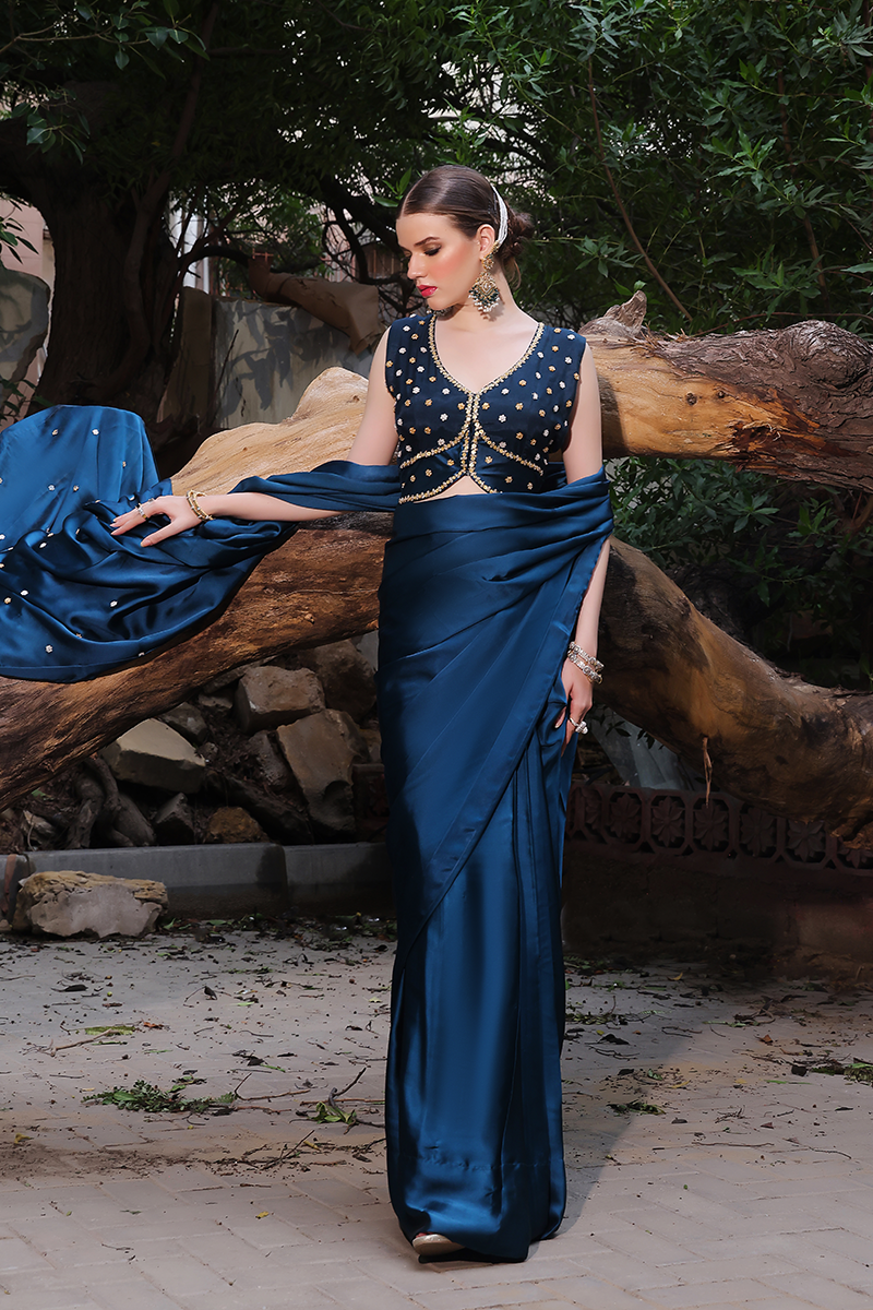 Mona Imran | Dilzaib Formals | Kashmala L Blue Shamose Silk