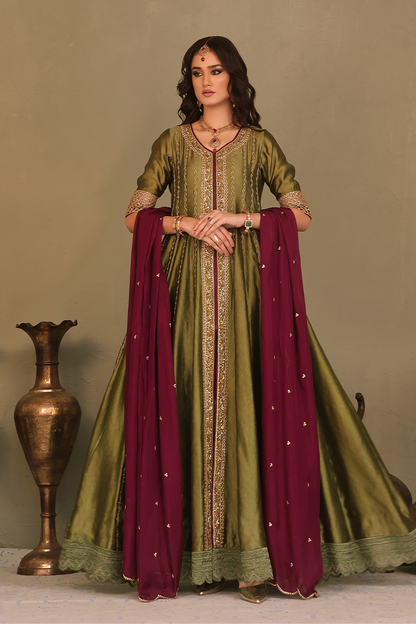 Mona Imran | Dilzaib Formals | Heer XS Dark Mehndi Pure Sheesha Silk
