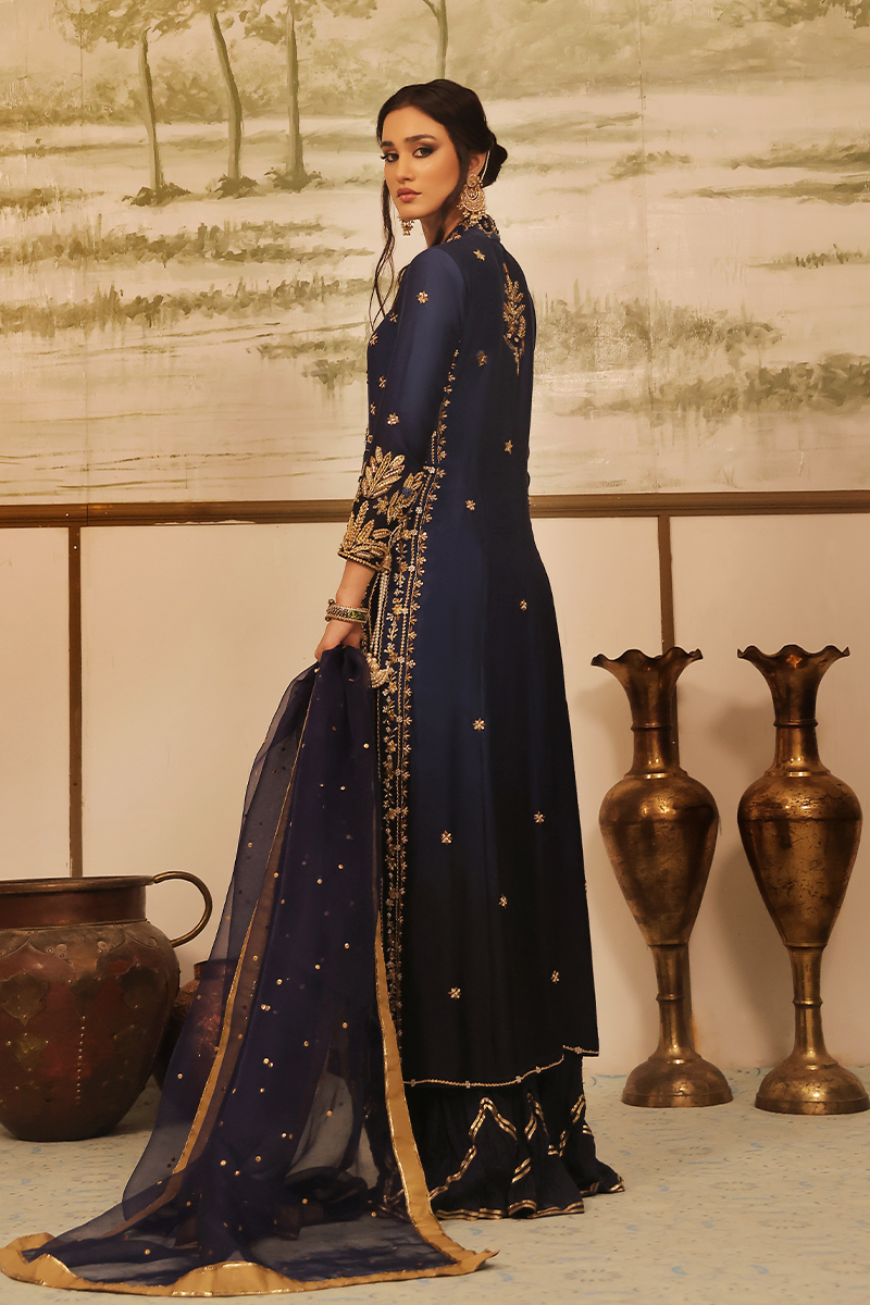 Mona Imran | Dilzaib Formals | Neelam S Navy Blue Pure Sheesha Silk