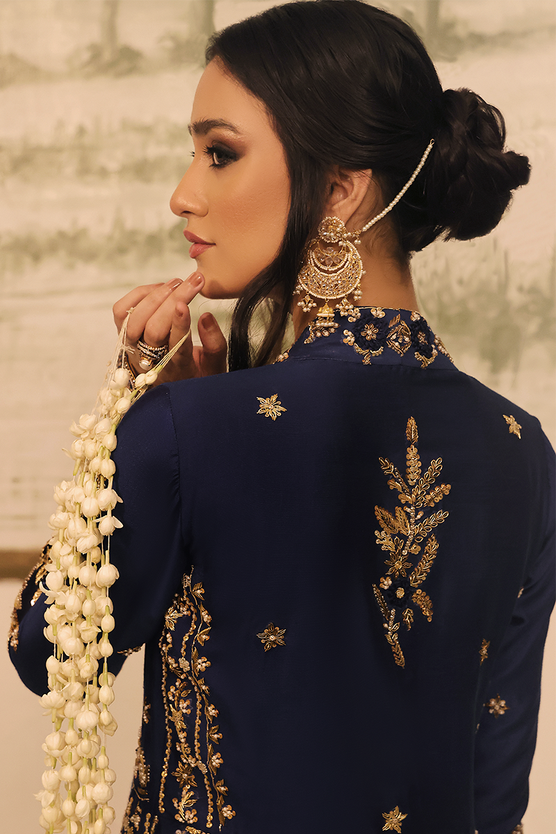 Mona Imran | Dilzaib Formals | Neelam XL Navy Blue Pure Sheesha Silk