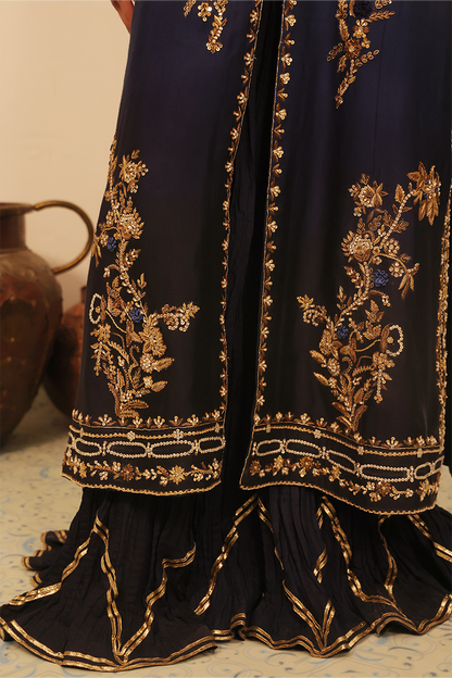 Mona Imran | Dilzaib Formals | Neelam M Navy Blue Pure Sheesha Silk
