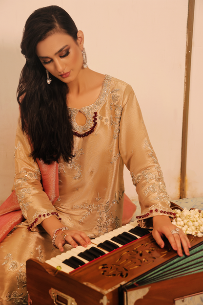 Mona Imran | Dilzaib Formals | Haya XL Gold Lama Tissue