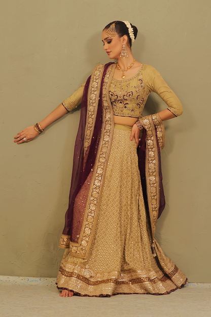 Mona Imran | Dilzaib Formals | Mahgul XS Dull Brown Cotton Silk