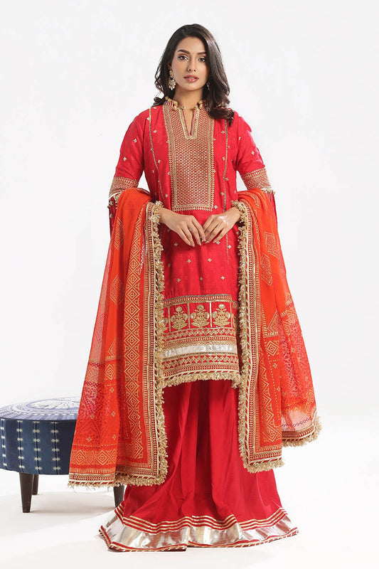 Gul Ahmed | Chunri Lawn 25 | BM-52019 XS Carmine Raw Silk