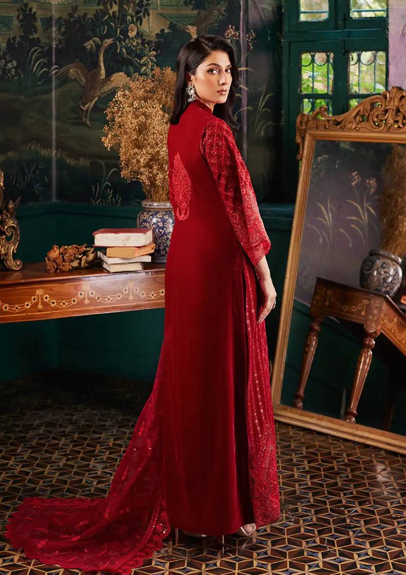 Zainab Chottani | Embroidered Velvet | SURKH D-05 - Pakistani Designer Dress - by Zainab Chottani | Type: Luxury - 100% Original at Saira Sultan