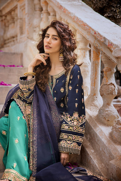 Erum Khan | Umaima Eid Edit | ANABIA M Navy Blue Raw Silk
