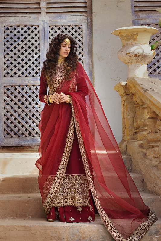 Erum Khan | Umaima Eid Edit | RUMMAISA XS Maroon Raw Silk
