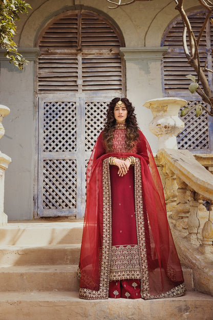 Erum Khan | Umaima Eid Edit | RUMMAISA XL Maroon Raw Silk