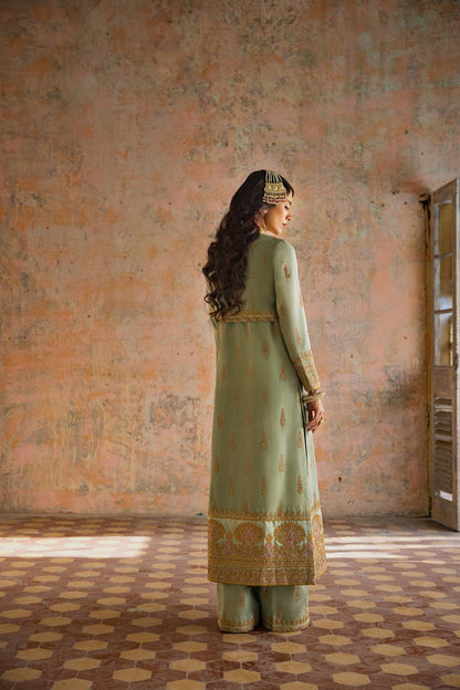 Erum Khan | Umaima Eid Edit | DARAKSHAN S Sage Green Raw Silk
