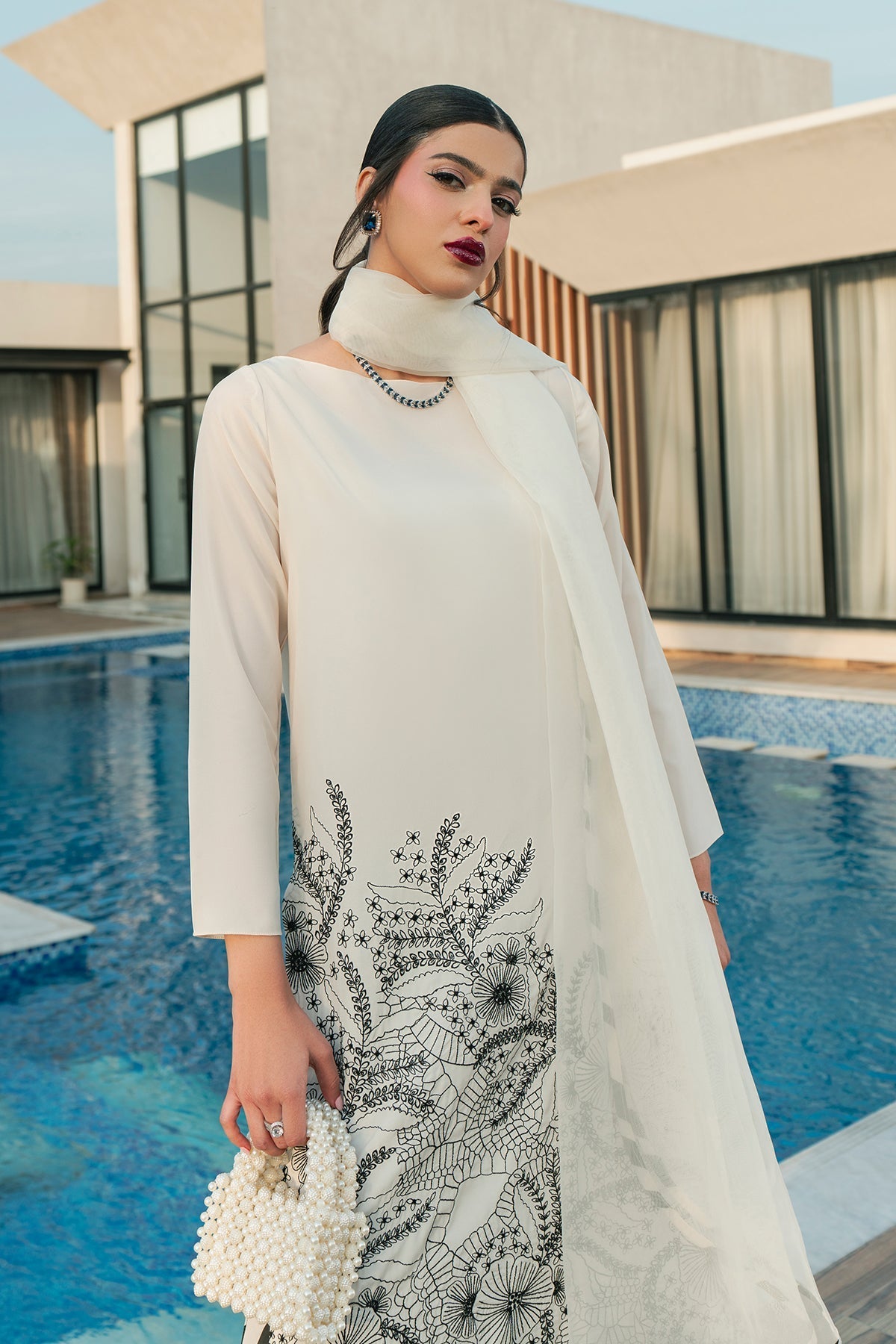 Fahad Hussayn | Lawn Banger | Monochrome Babe - Pakistani Designer Dress - by Erum Khan | Type: Ladies Clothes - 100% Original at Saira Sultan