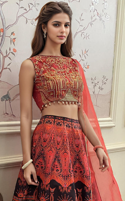 Threads and Motifs | Formal Dresses 25 | Embroidered Blouse With Printed Lehenga And Dupatta