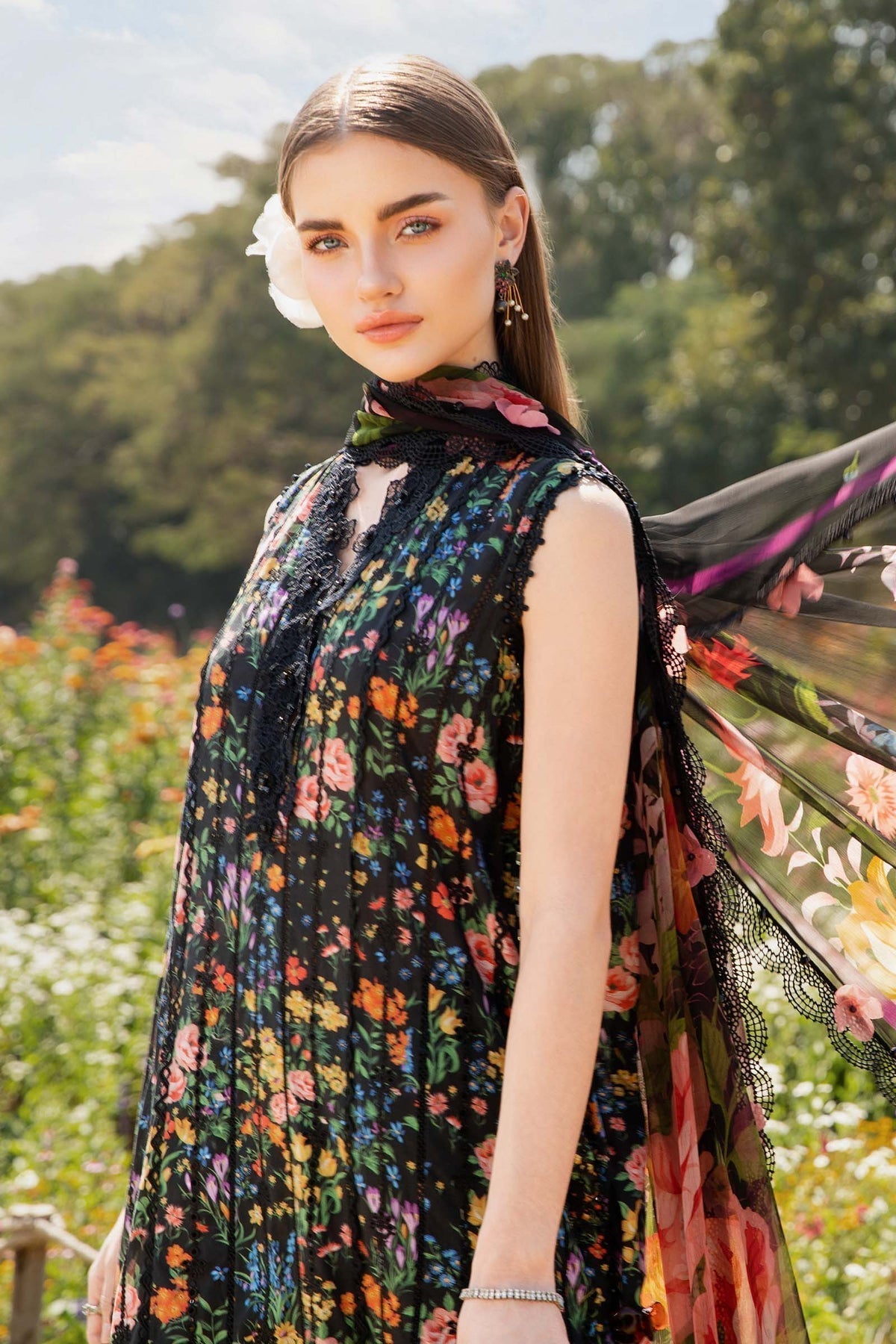 Maria B | M Prints 25 | MPT-2507-B L Black Lawn