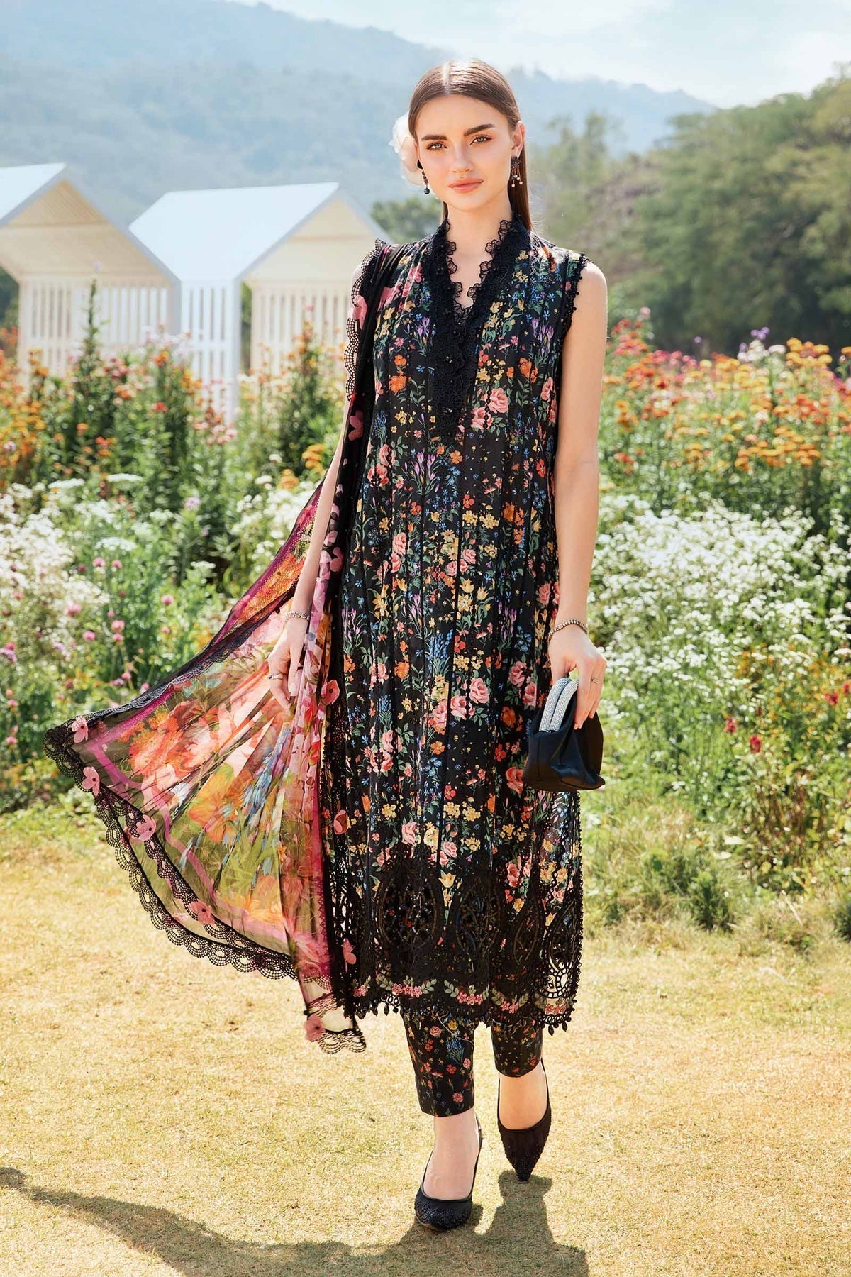 Maria B | M Prints 25 | MPT-2507-B XS Black Lawn