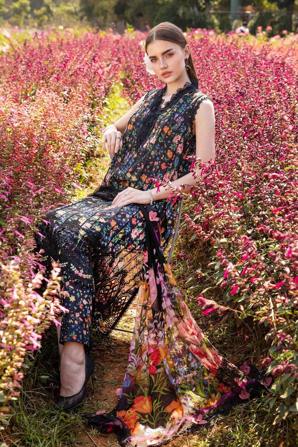 Maria B | M Prints 25 | MPT-2507-B S Black Lawn