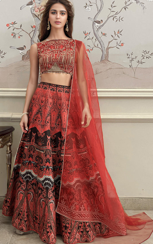 Threads and Motifs | Formal Dresses 25 | Embroidered Blouse With Printed Lehenga And Dupatta - Pakistani Designer Dress - by Threads and Motifs - Type : Ladies Clothes - 100% Original at Saira Sultan