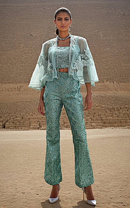 Threads and Motifs | Formal Dresses 25 | Embroiderd Cape with Blouse and Trouser - Pakistani Designer Dress - by Threads and Motifs - Type : Ladies Clothes - 100% Original at Saira Sultan