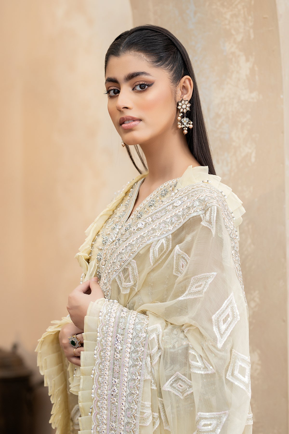 Raeesa Premium | Ada Premium Collection | HU - 47 Sunder Custom Size Ivory Organza