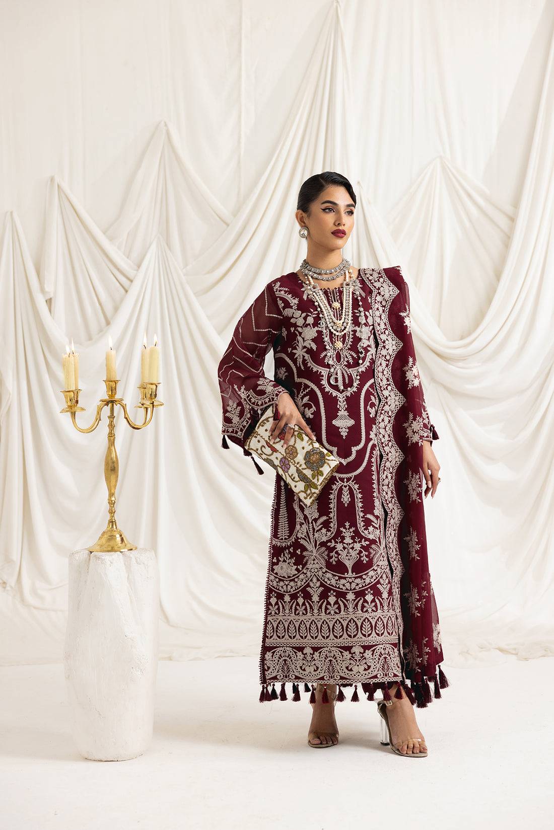 Alizeh | Formals Collection | Clara C (MAROON) - Pakistani Designer Dress - by Alizeh | Type: Formal - 100% Original at Saira Sultan