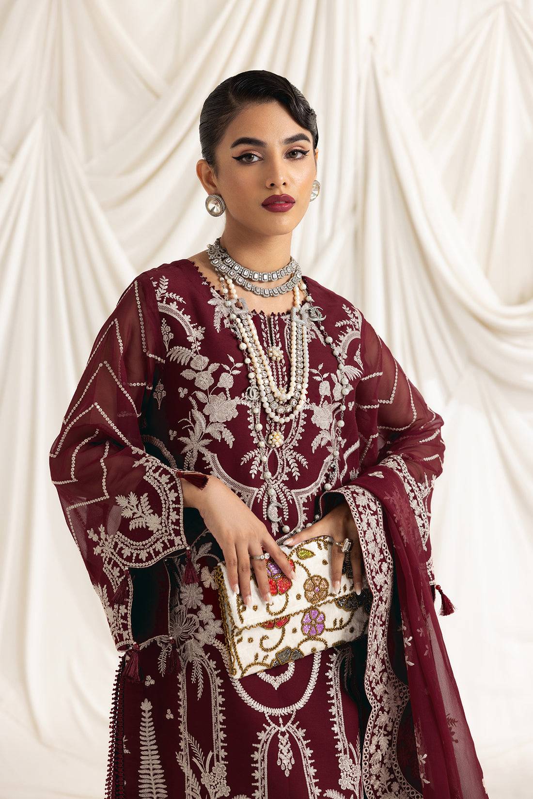 Alizeh | Formals Collection | Clara C (MAROON) - Pakistani Designer Dress - by Alizeh | Type: Formal - 100% Original at Saira Sultan