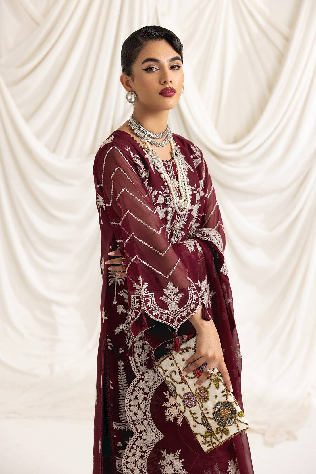 Alizeh | Formals Collection | Clara C (MAROON) - Pakistani Designer Dress - by Alizeh | Type: Formal - 100% Original at Saira Sultan