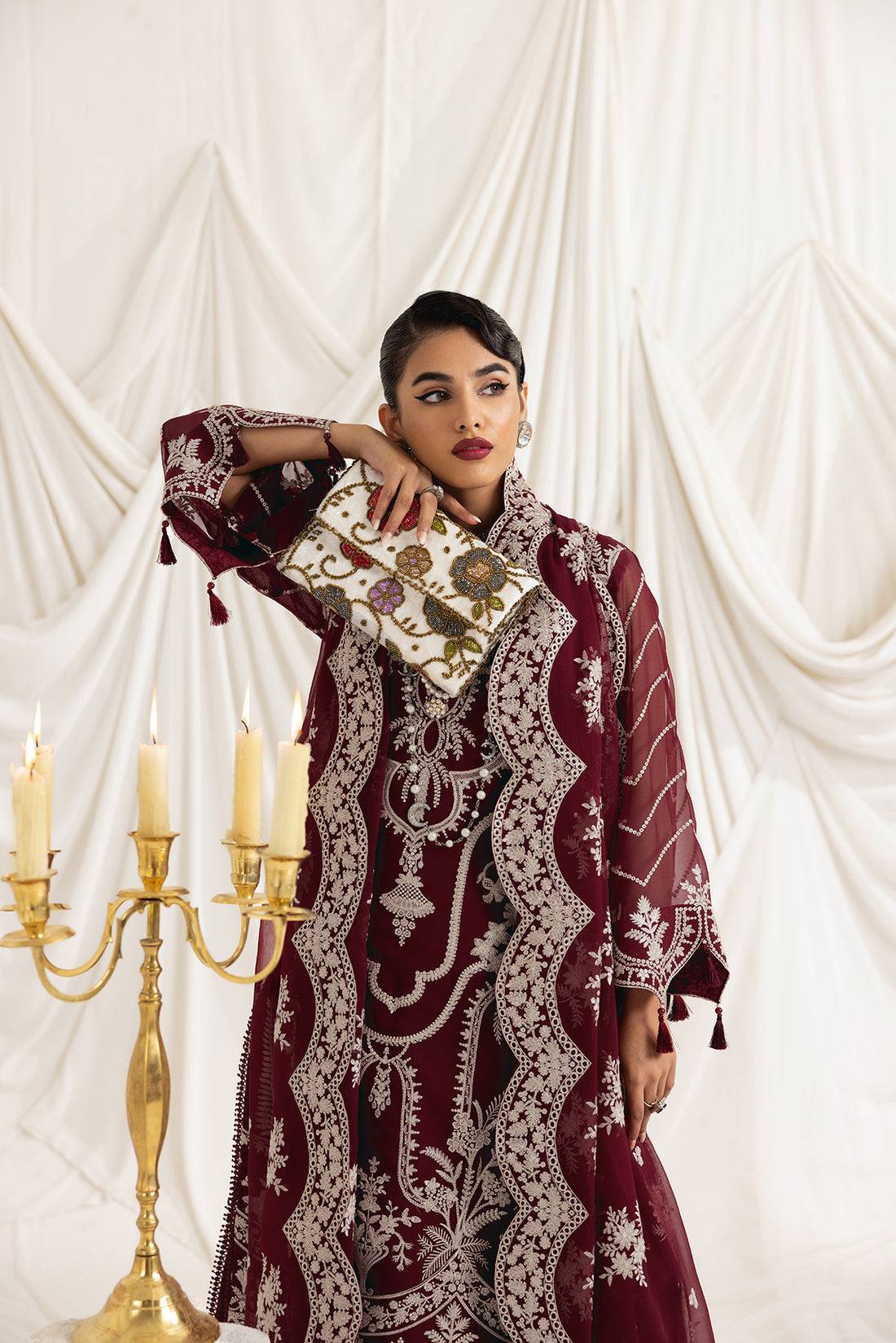 Alizeh | Formals Collection | Clara C (MAROON) - Pakistani Designer Dress - by Alizeh | Type: Formal - 100% Original at Saira Sultan