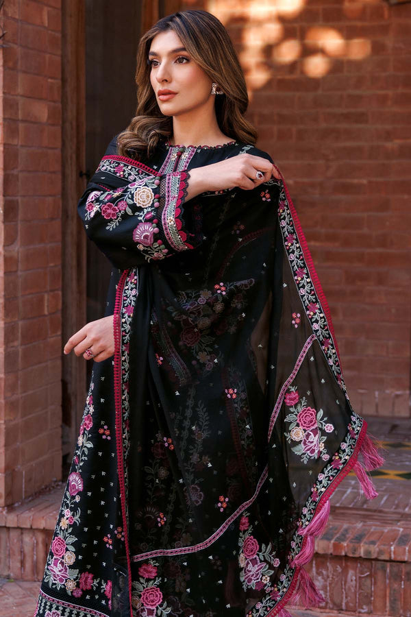Farasha | Summer Weaves Embroidered Lawn | Ornate Noir XL Black Lawn